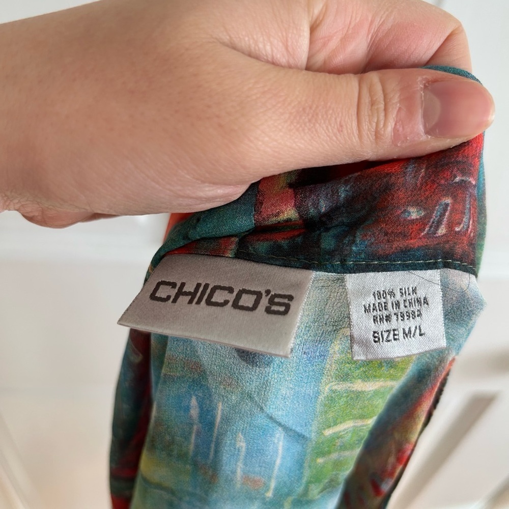 Chico's Multicolor Abstract Open-Front Tunic - Teal, Red, Blue - Picture 3 of 4